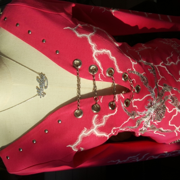 VANCE BIKERWEAR ♡ Pink L|S Spiders|Volts Graphics Studs|Rhinestones|Chains Top S - Picture 3 of 17